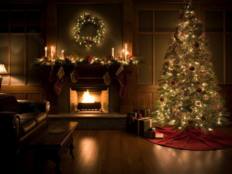 在客厅装饰圣诞树圣诞节快乐节日庆祝背景图,高清,摄影图,摄影图片,图片大全,摄影图免费下载